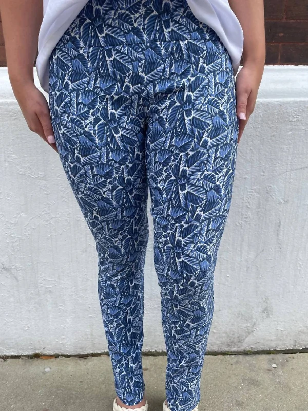 Control Stretch Patterned Pants In Blue