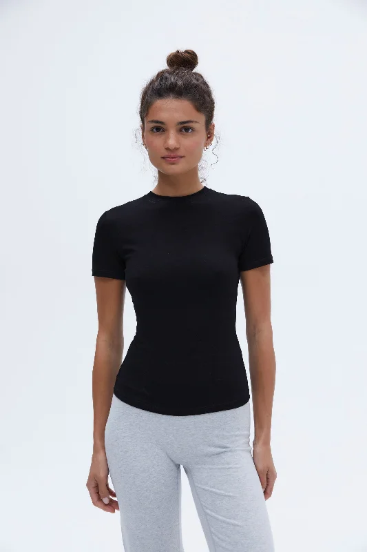 Cotton Short Sleeve Top - Black