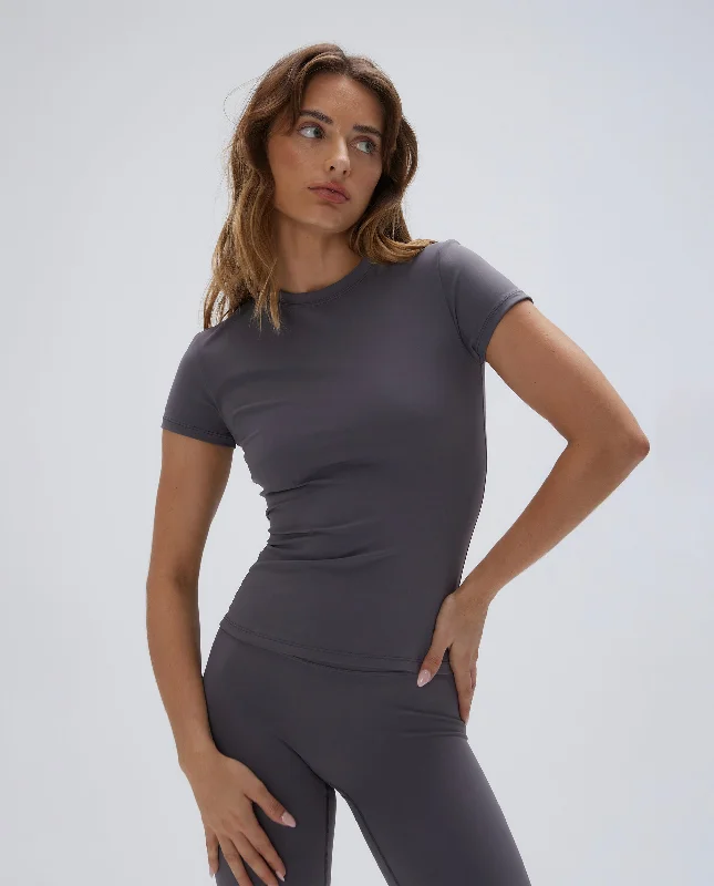 Ultimate Short Sleeve Longline Top - Dark Grey