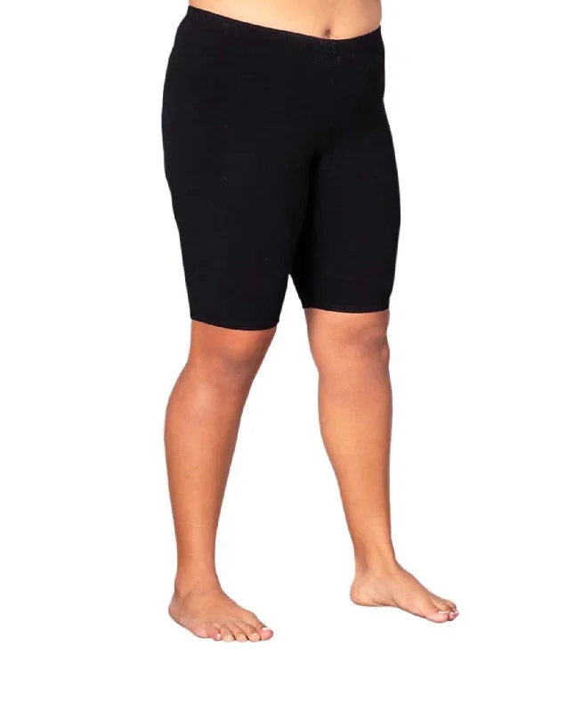 Plus Size Solid Cotton Bike Shorts In Black