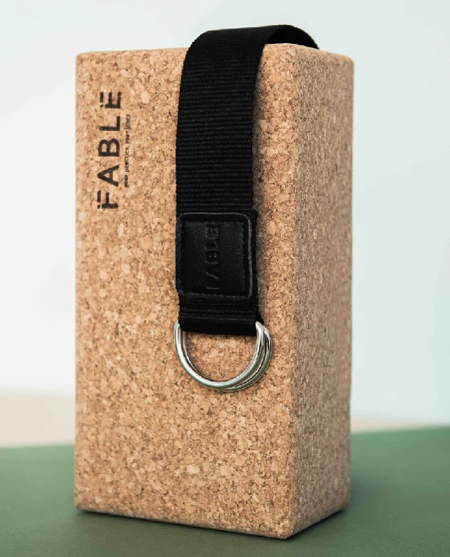 Cork Yoga Block + Stretch Strap Bundle